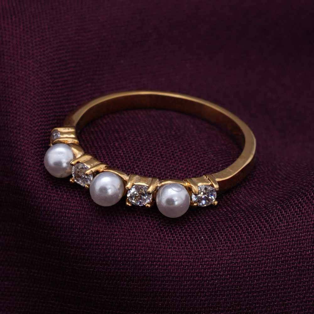 Palmonas Geometric Pearl Gold Ring For Womens - Waterproof & Anti-Tarnish : PMWSSRG368-G-7