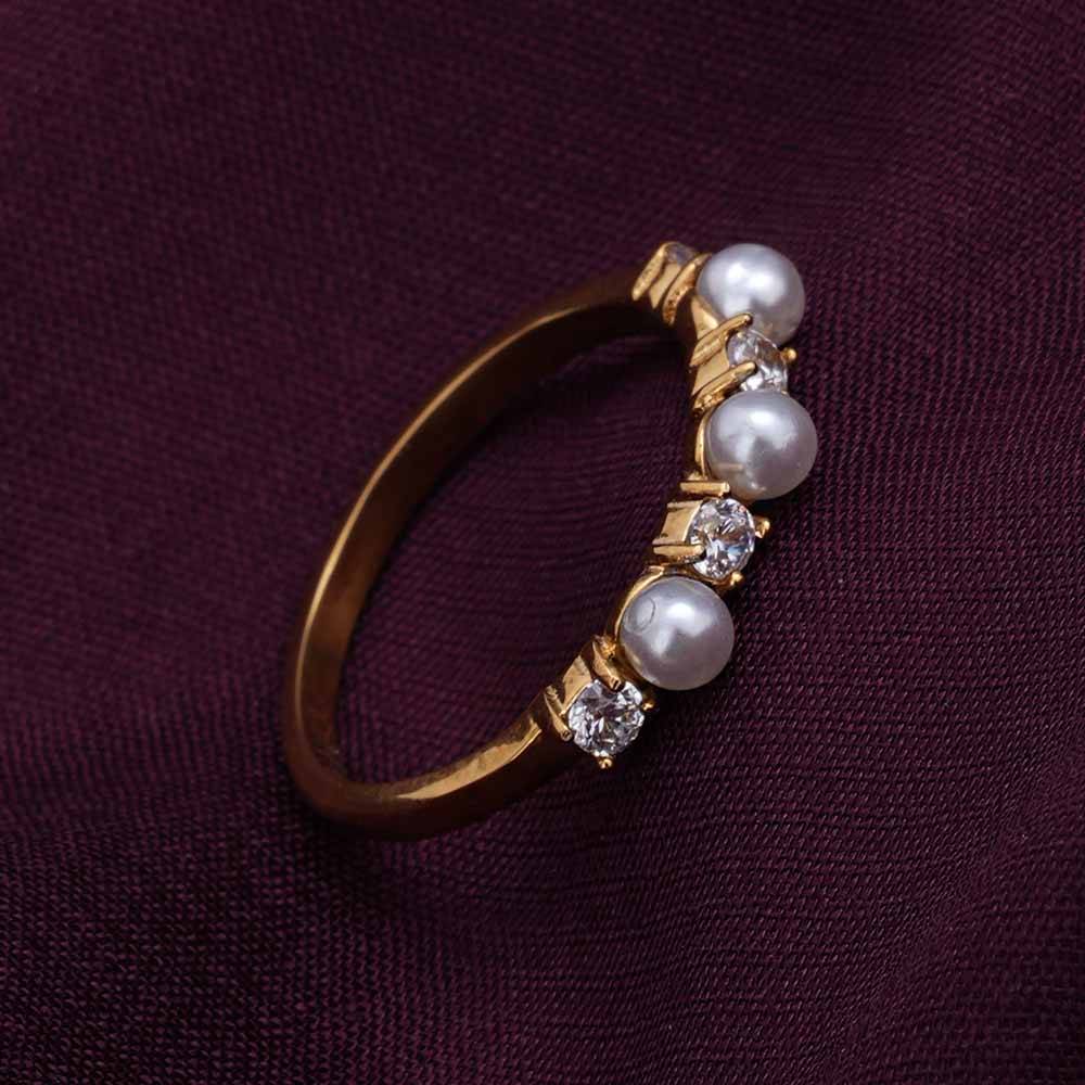 Geometric Pearl Gold Ring  For Womens (Size- 8) - Waterproof & Anti-Tarnish : PMWSSRG369-G-8