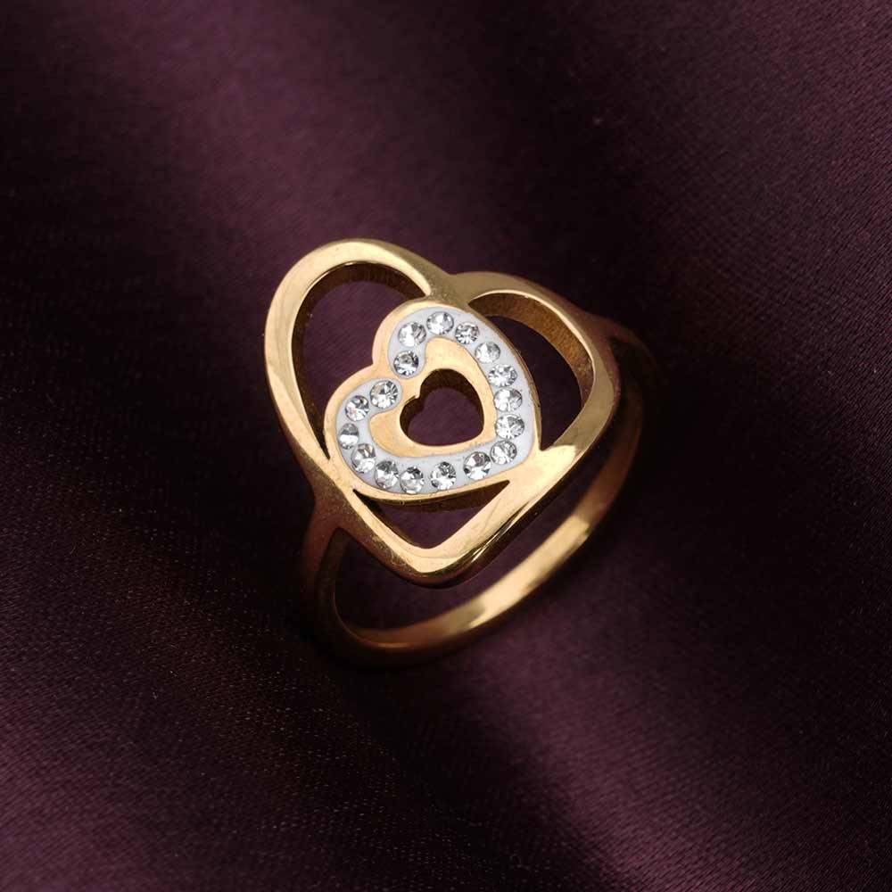 Palmonas Gold Double Heart Ring For Womens- Waterproof & Anti-Tarnish : PMWSSRG441-G-6