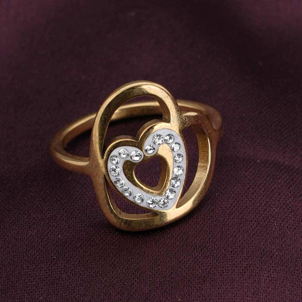 Palmonas Gold Double Heart Ring For Womens- Waterproof & Anti-Tarnish : PMWSSRG441-G-6