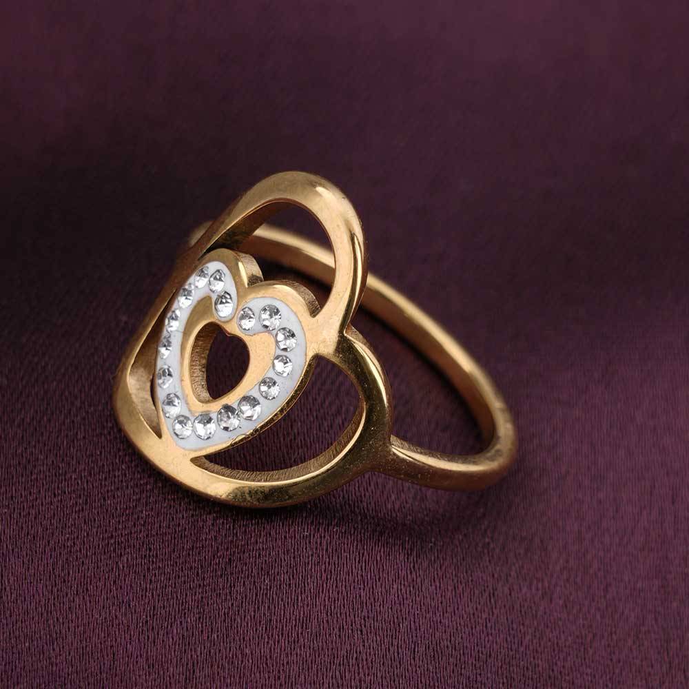 Palmonas Gold Double Heart Ring For Womens- Waterproof & Anti-Tarnish : PMWSSRG441-G-6
