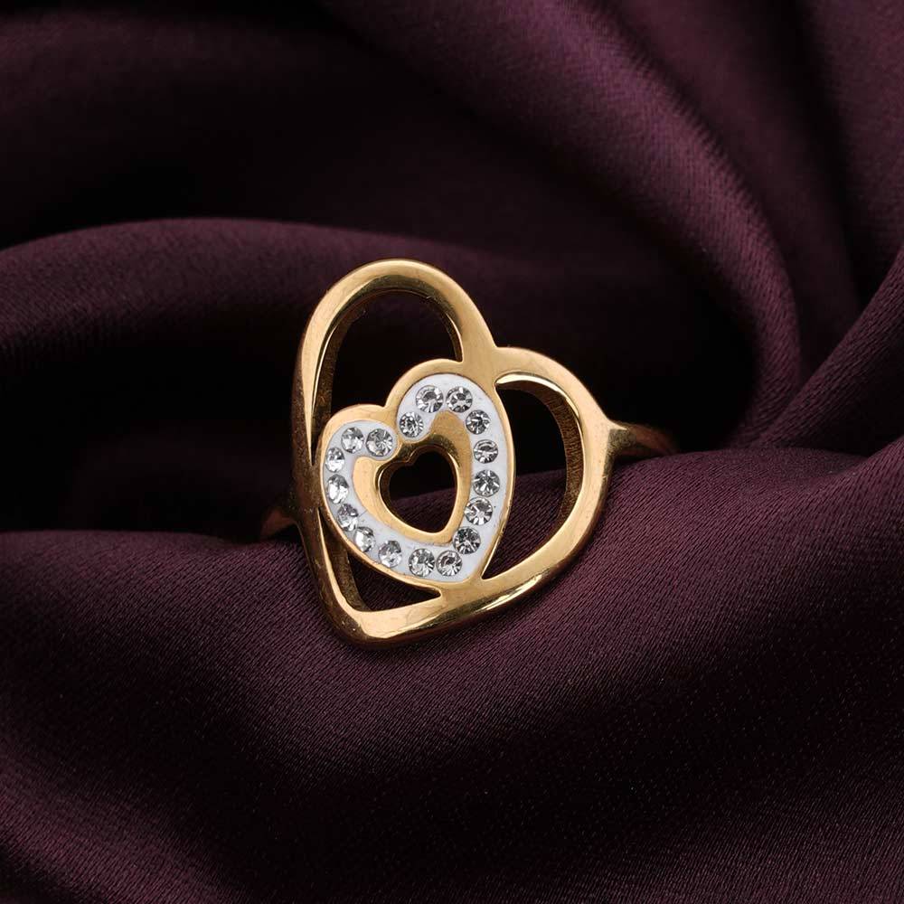 Palmonas Gold Double Heart Ring For Womens- Waterproof & Anti-Tarnish : PMWSSRG441-G-6