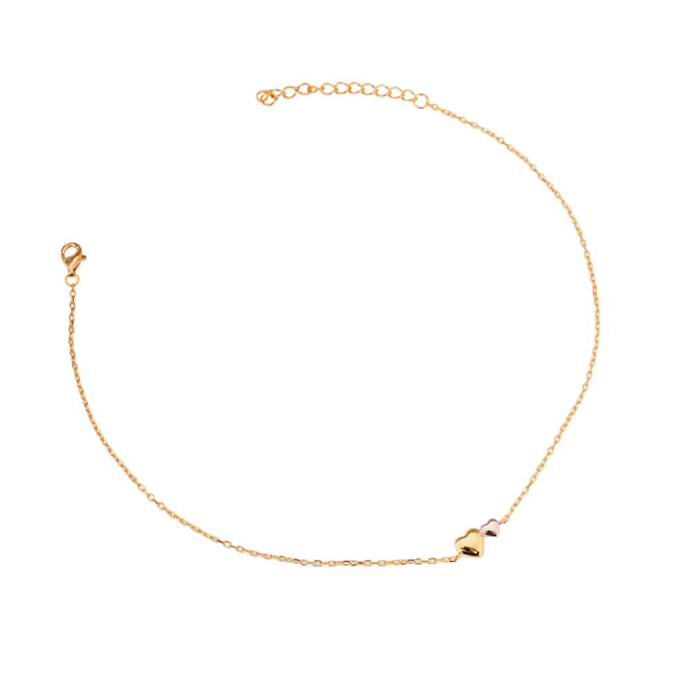 925 Sterling Silver Two Hearts Anklet For Womens - Waterproof & Anti-Tarnish : PMWSTAN014-G