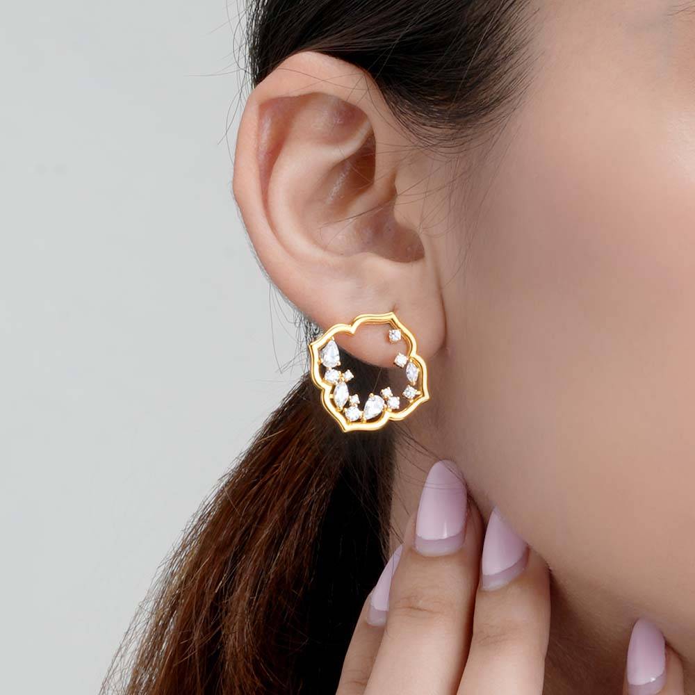 925 Sterling Silver Explosive Elegance Studs For Womens - Waterproof & Anti Tarnish : PMWSTER260-G