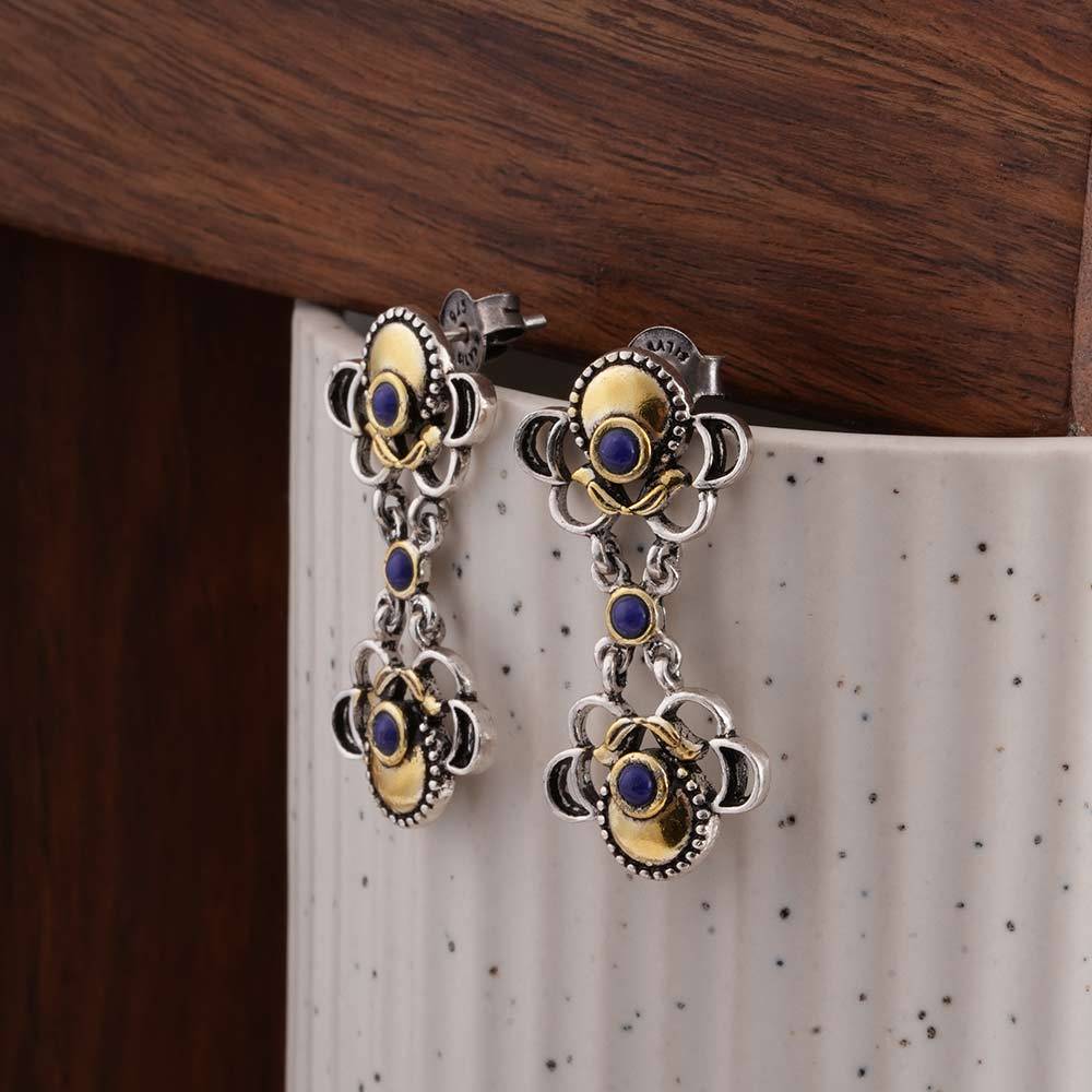 925 Sterling Silver Indi Dual Motif Earrings  For Womens - Waterproof & Anti Tarnish : PMWSTER514-MC