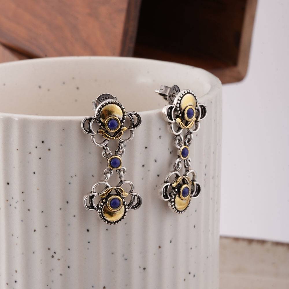 925 Sterling Silver Indi Dual Motif Earrings  For Womens - Waterproof & Anti Tarnish : PMWSTER514-MC