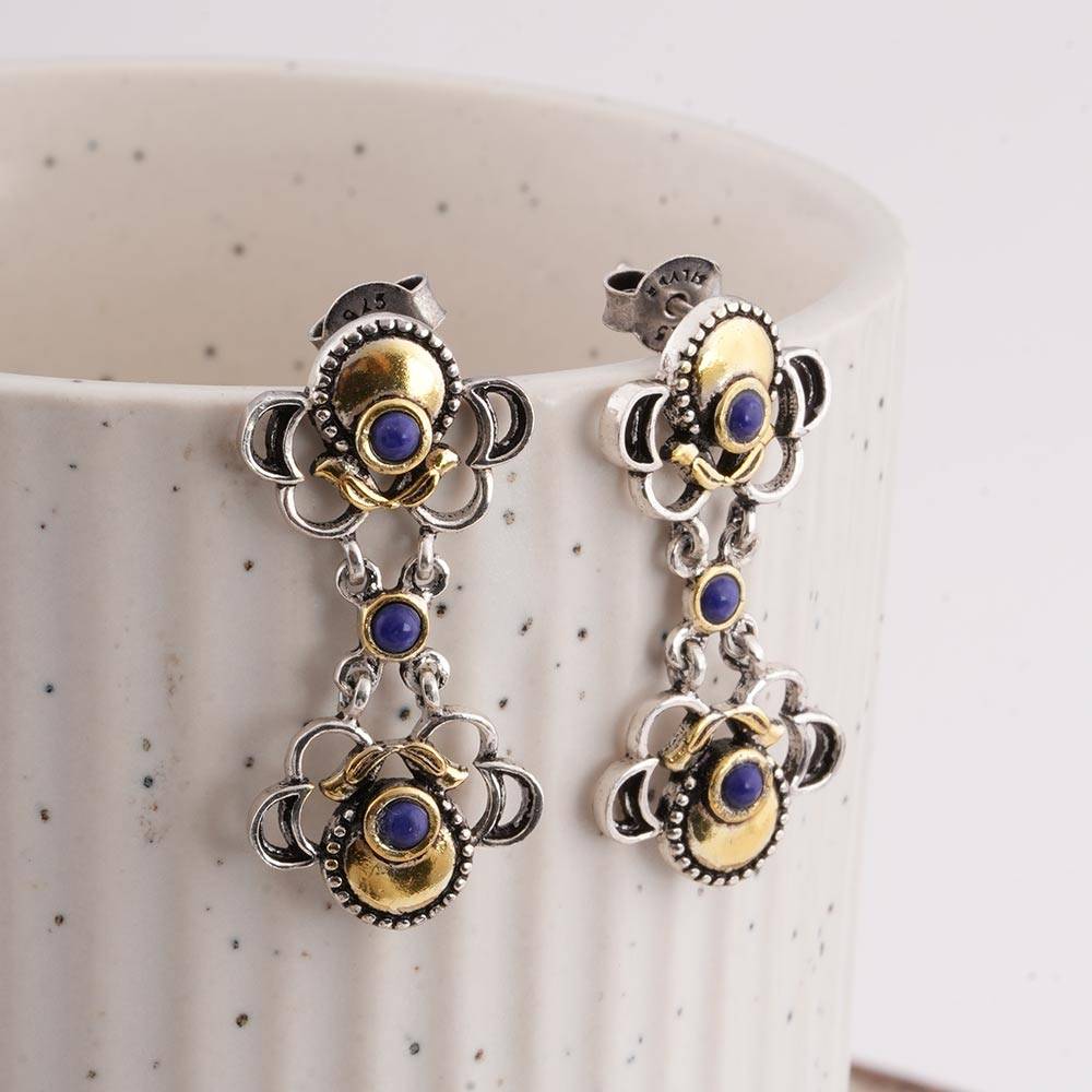 925 Sterling Silver Indi Dual Motif Earrings  For Womens - Waterproof & Anti Tarnish : PMWSTER514-MC