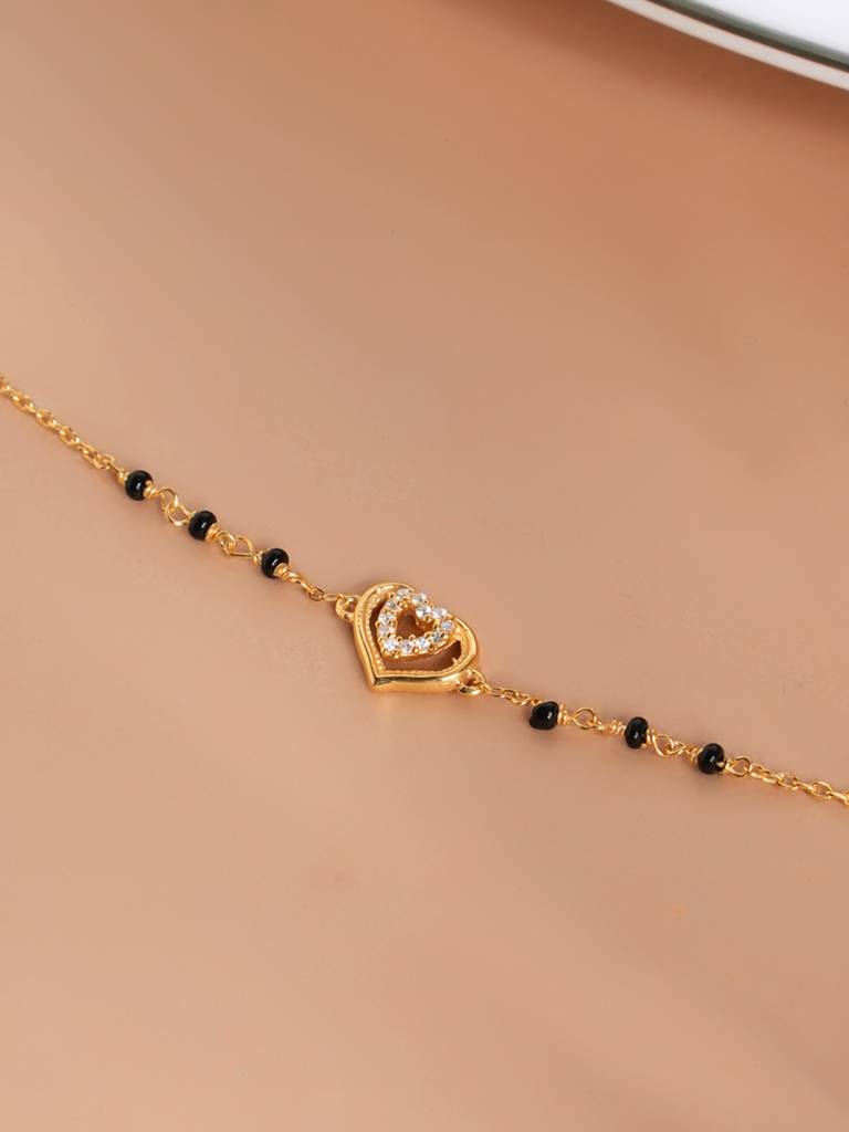 925 Sterling Silver Heart-Shaped 925 Sterling Silver Mangalsutra Bracelet For Women : PMWSTMB001-G