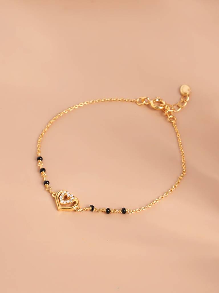 925 Sterling Silver Heart-Shaped 925 Sterling Silver Mangalsutra Bracelet For Women : PMWSTMB001-G