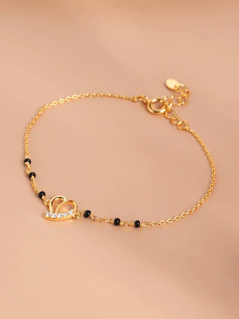 925 Sterling Silver Delicate Heart 925 Sterling Silver Mangalsutra Bracelet For Women : PMWSTMB003-G