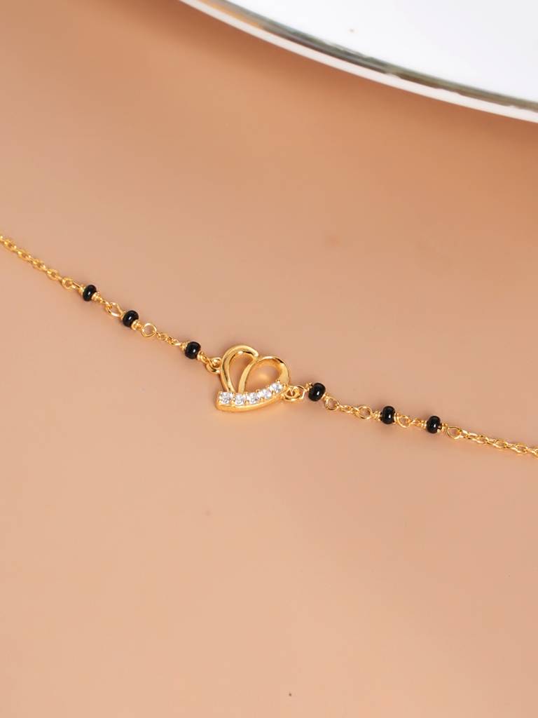 925 Sterling Silver Delicate Heart 925 Sterling Silver Mangalsutra Bracelet For Women : PMWSTMB003-G