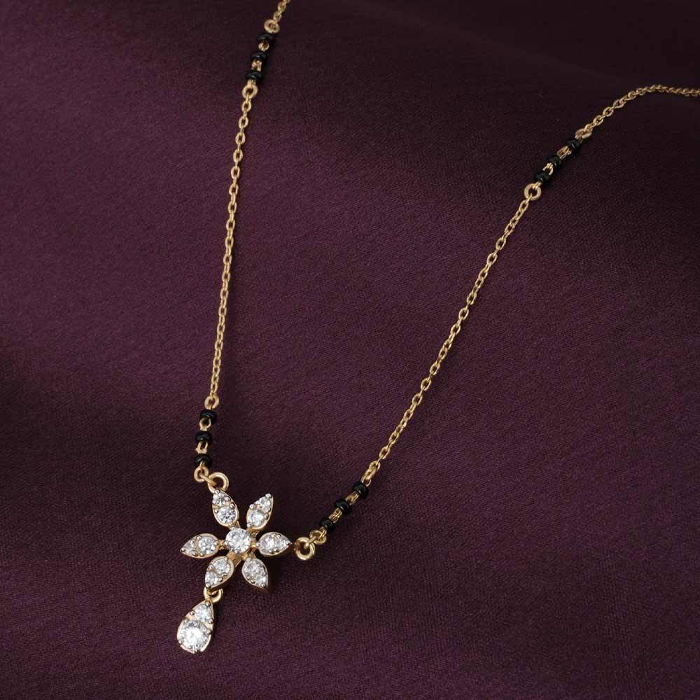 Palmonas 925 Sterling Silver Floral Solitaire Pendant Mangalsutra For Womens : PMWSTMN009-G