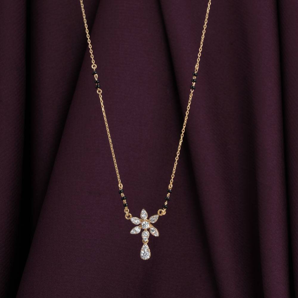 Palmonas 925 Sterling Silver Floral Solitaire Pendant Mangalsutra For Womens : PMWSTMN009-G