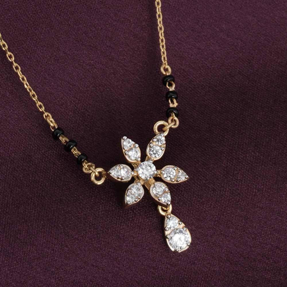 Palmonas 925 Sterling Silver Floral Solitaire Pendant Mangalsutra For Womens : PMWSTMN009-G