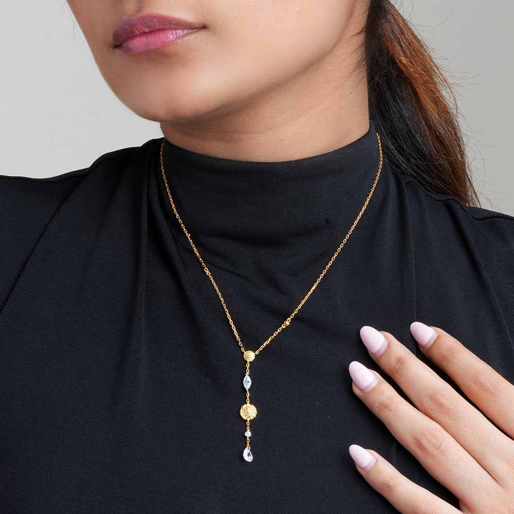 925 Sterling Silver Gendaphool Essence Lariate Necklace For Womens - Waterproof & Anti Tarnish : PMWSTNC117-G