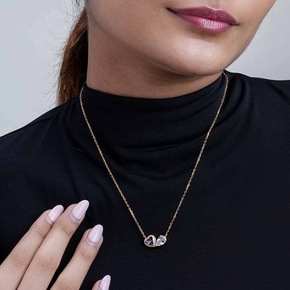 925 Sterling Silver Heart Stone Amethyst Haze Pendant For Womens - Waterproof & Anti Tarnish : PMWSTNC135-G