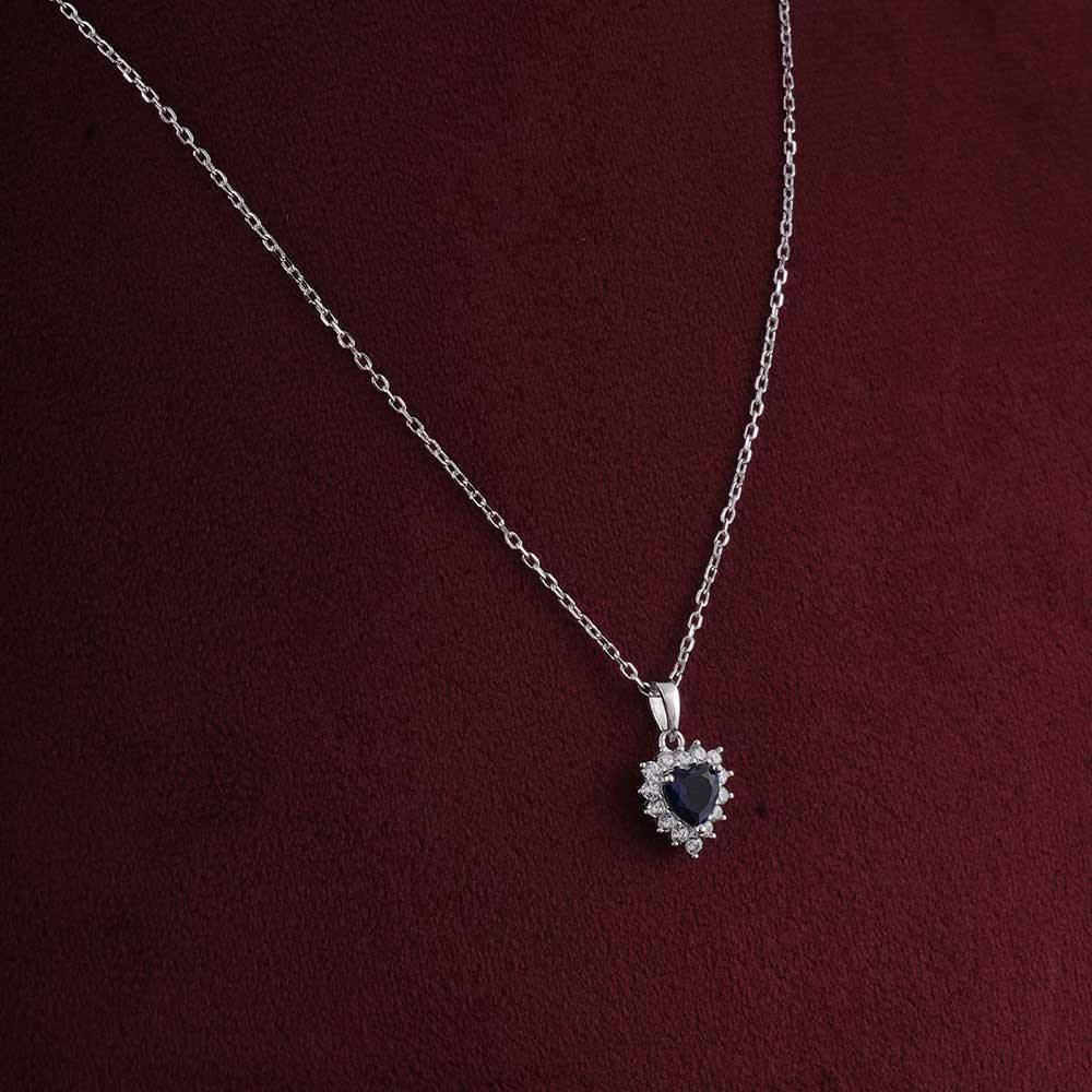 925 Sterling Silver Ocean Sapphire Heart Pendant For Womens - Waterproof & Anti Tarnish : PMWSTNC140-S