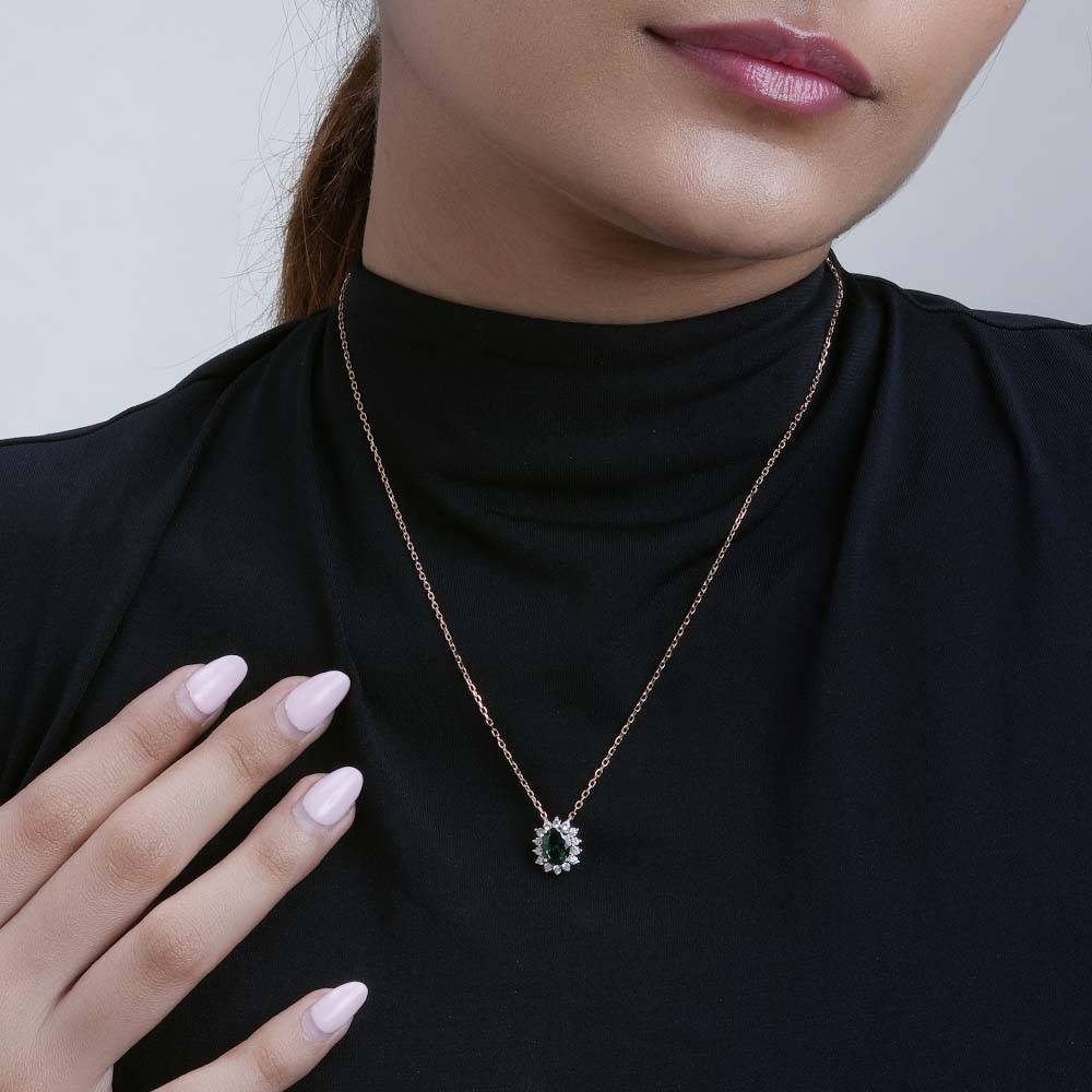 925 Sterling Silver Emerald Cluster Pendant Set For Womens : PMWSTNC144-RG