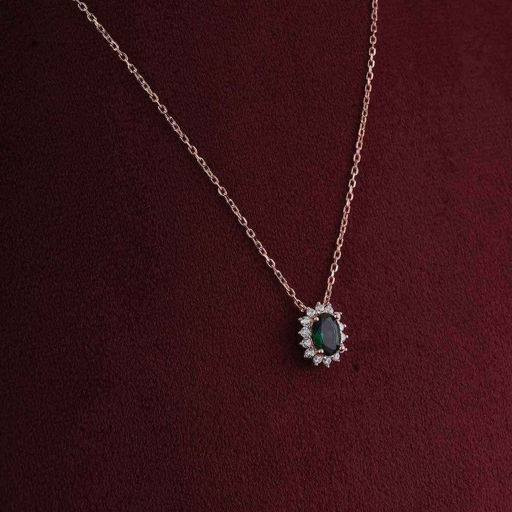 925 Sterling Silver Emerald Cluster Pendant Set For Womens : PMWSTNC144-RG