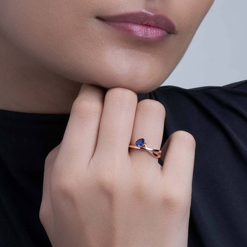 925 Sterling Silver Blue Spahhire Crossover Ring For Womens (Size-6) - Waterproof & Anti Tarnish : PMWSTRG155-RG-6