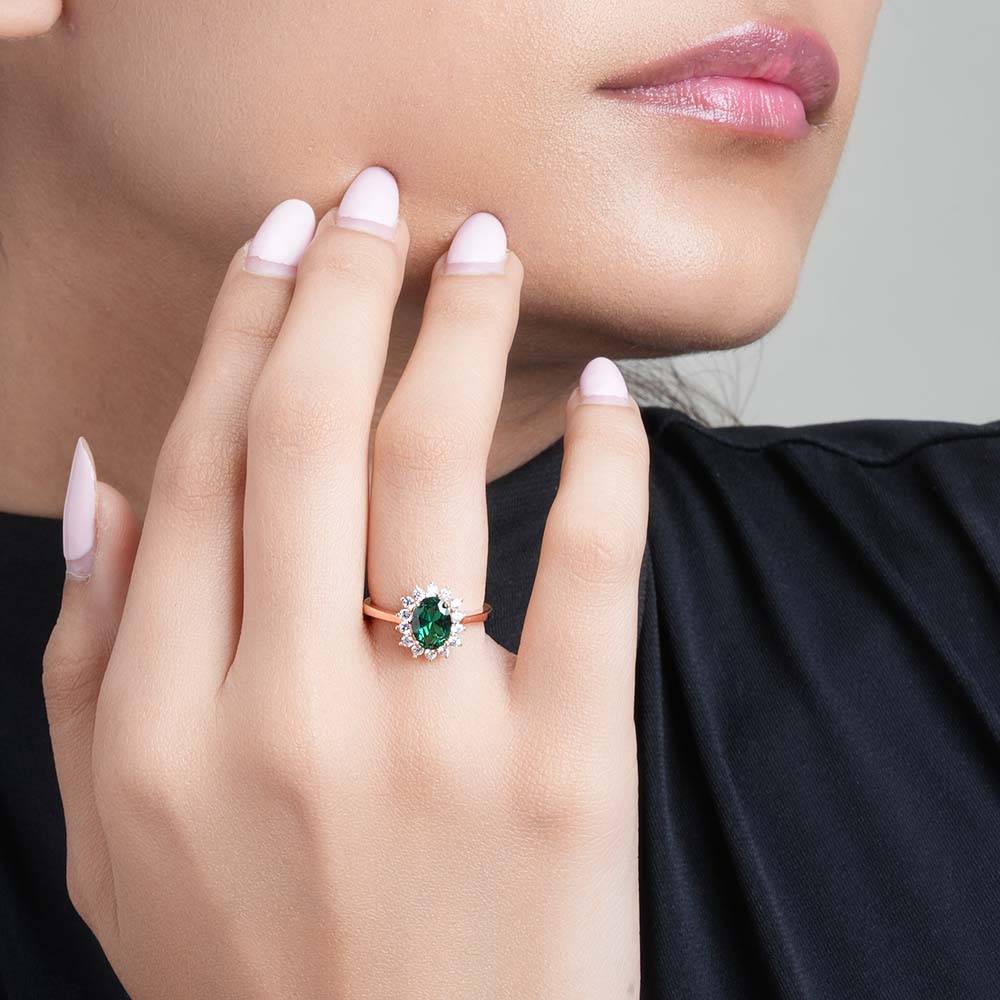 925 Sterling Silver Emerald Cluster Ring For Womens (Size-6) - Waterproof & Anti Tarnish : PMWSTRG156-RG-6