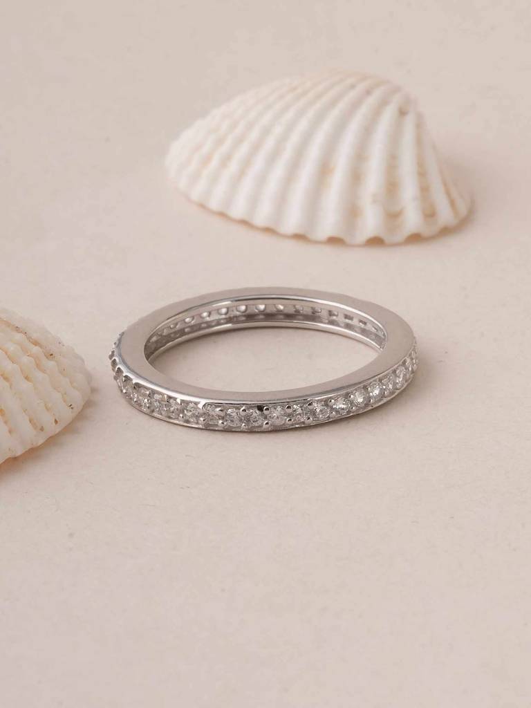 Palmonas 925 Sterling Silver Studded Zircon Silver Eternity Band For Womens : PMWSTRG794-S-5