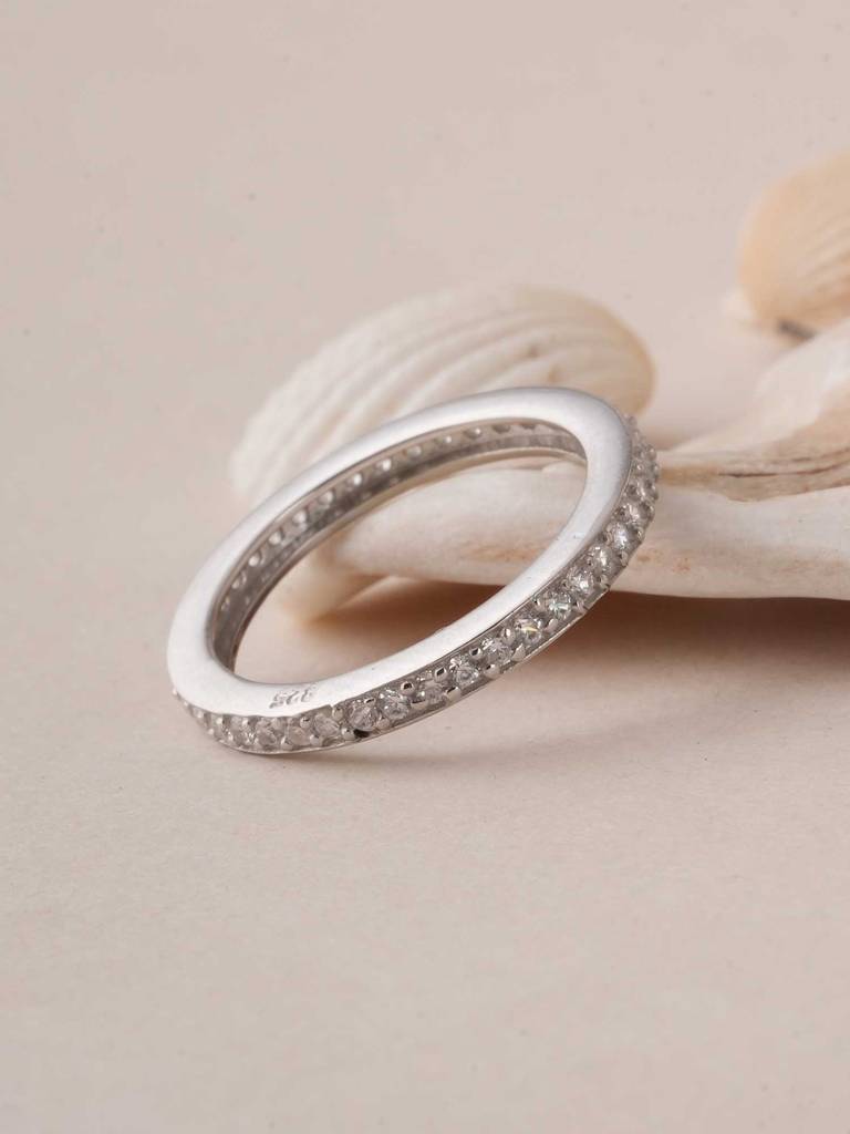 Palmonas 925 Sterling Silver Studded Zircon Silver Eternity Band For Womens : PMWSTRG794-S-5
