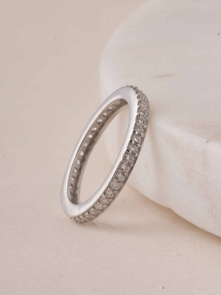 Palmonas 925 Sterling Silver Studded Zircon Silver Eternity Band For Womens : PMWSTRG794-S-5