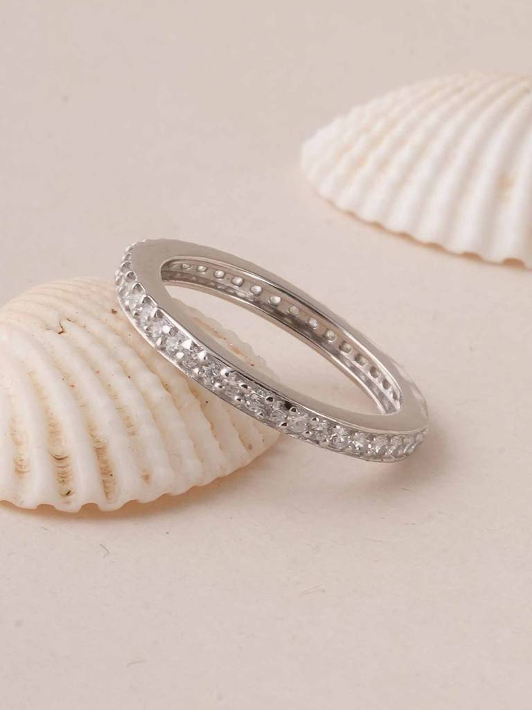 Palmonas 925 Sterling Silver Studded Zircon Silver Eternity Band For Womens : PMWSTRG794-S-5