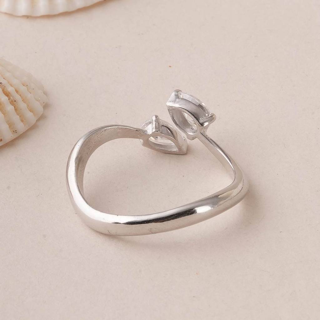 Palmonas 925 Sterling Silver Toi And Moi 
Open Silver Ring For Womens - Size-Adjustable : PMWSTRG806-S-A