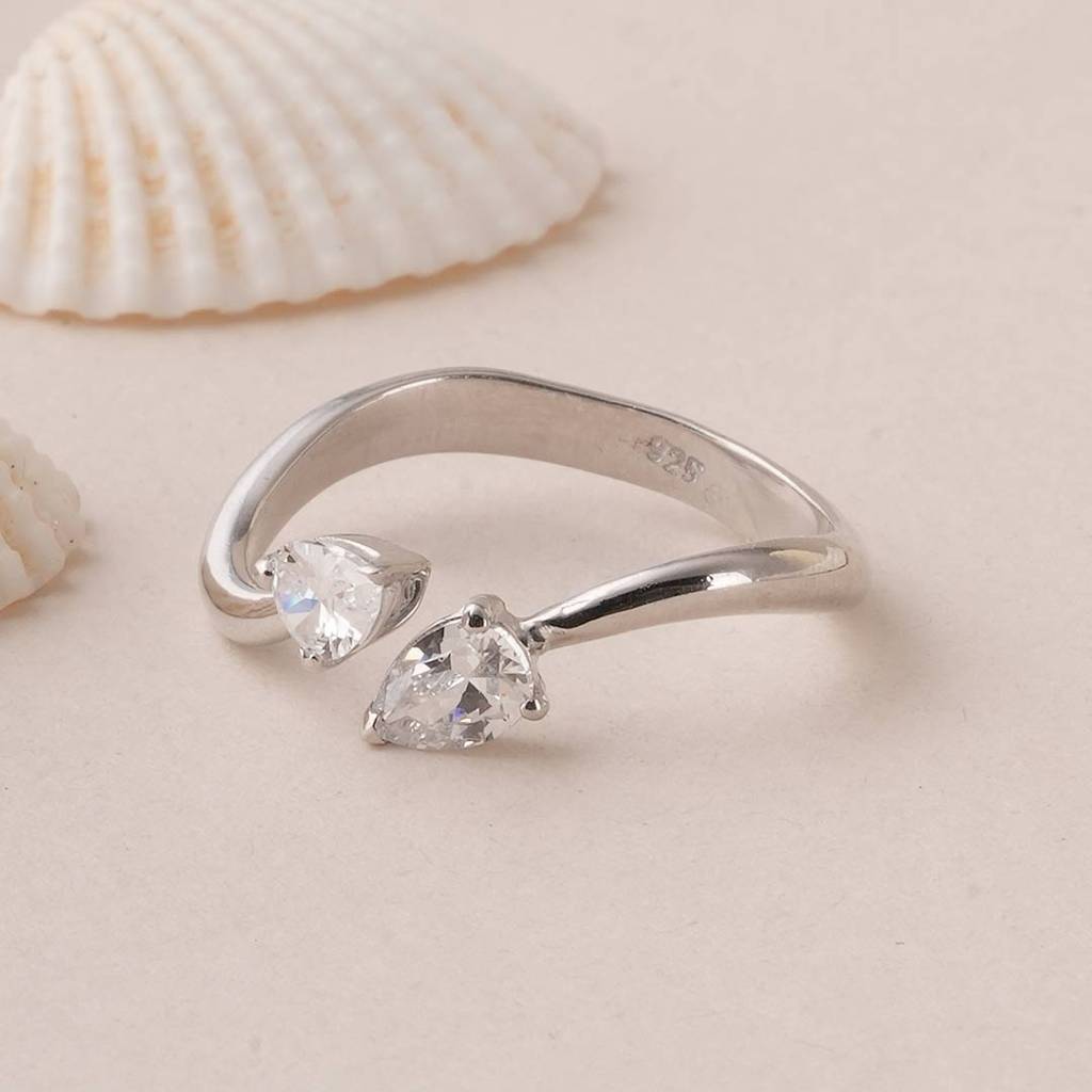 Palmonas 925 Sterling Silver Toi And Moi 
Open Silver Ring For Womens - Size-Adjustable : PMWSTRG806-S-A
