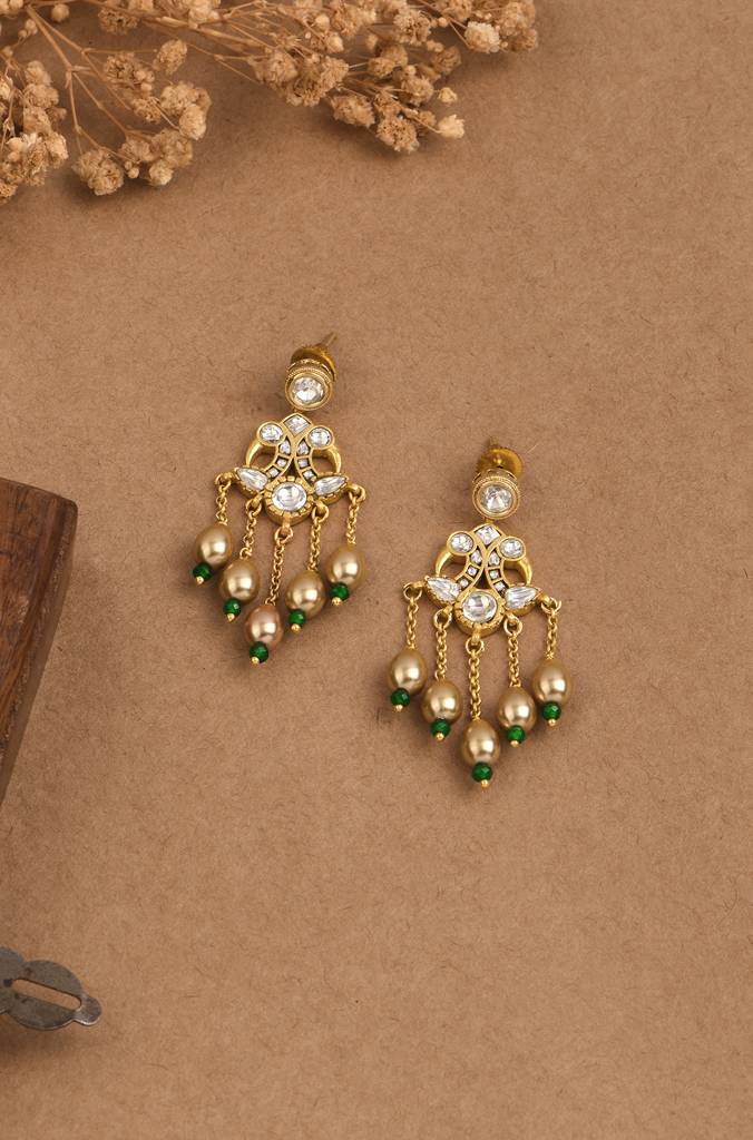 Emerald Pearl Jadau Danglers : PRSEP24ER111