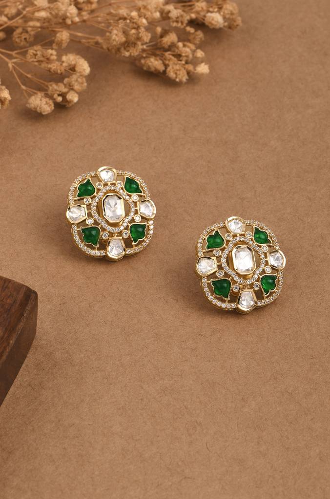 Verdant Glow Polki Stud Earrings : PRSEP24ER116