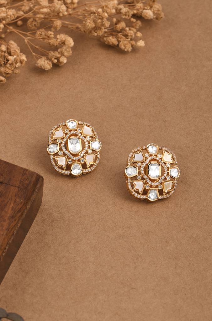 Luminous Pearl Polki Studs : PRSEP24ER122