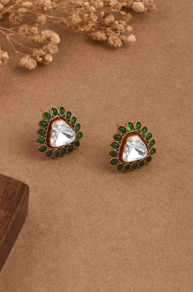 Triangular Enchantment Polki Stud Earrings : PRSEP24ER132