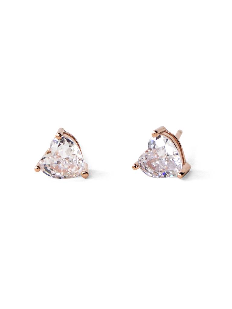 Mannash Lovable Heart Solitaire Rose Gold Plated Sterling Silver Stud Earrings : MZRES592D1411