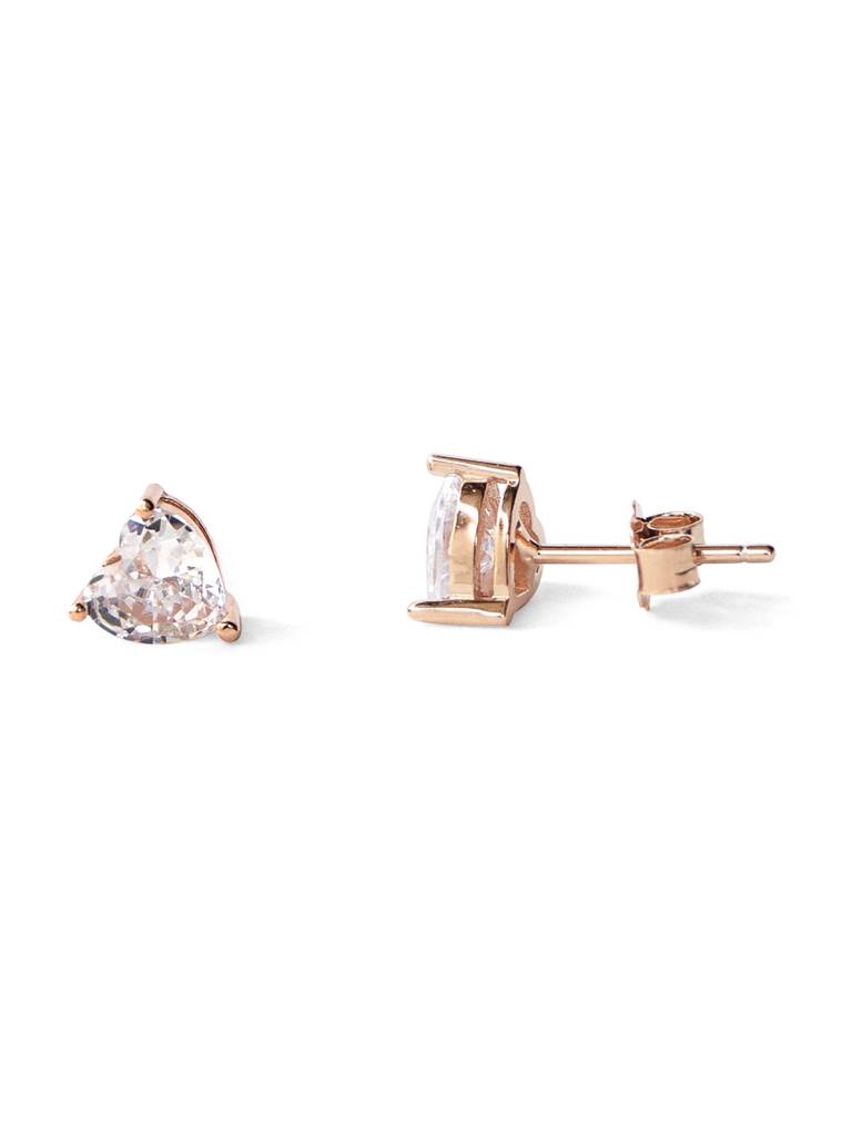 Mannash Lovable Heart Solitaire Rose Gold Plated Sterling Silver Stud Earrings : MZRES592D1411