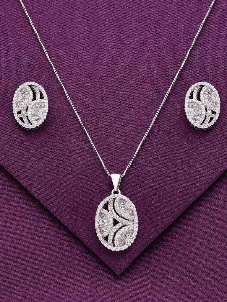 Sterling Opulent Ovals Zircon Pendant With Chain & Earrings Set : PSCP100-S-NA