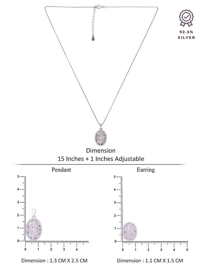 Sterling Opulent Ovals Zircon Pendant With Chain & Earrings Set : PSCP100-S-NA