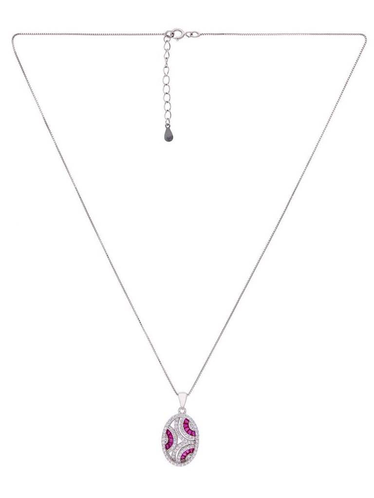 Sterling Ovals Zircon Pendant With Chain & Earrings Set : PSCP101-S-NA