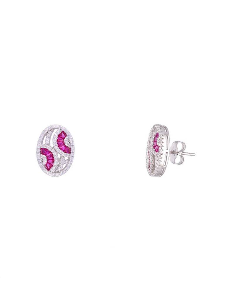 Sterling Ovals Zircon Pendant With Chain & Earrings Set : PSCP101-S-NA