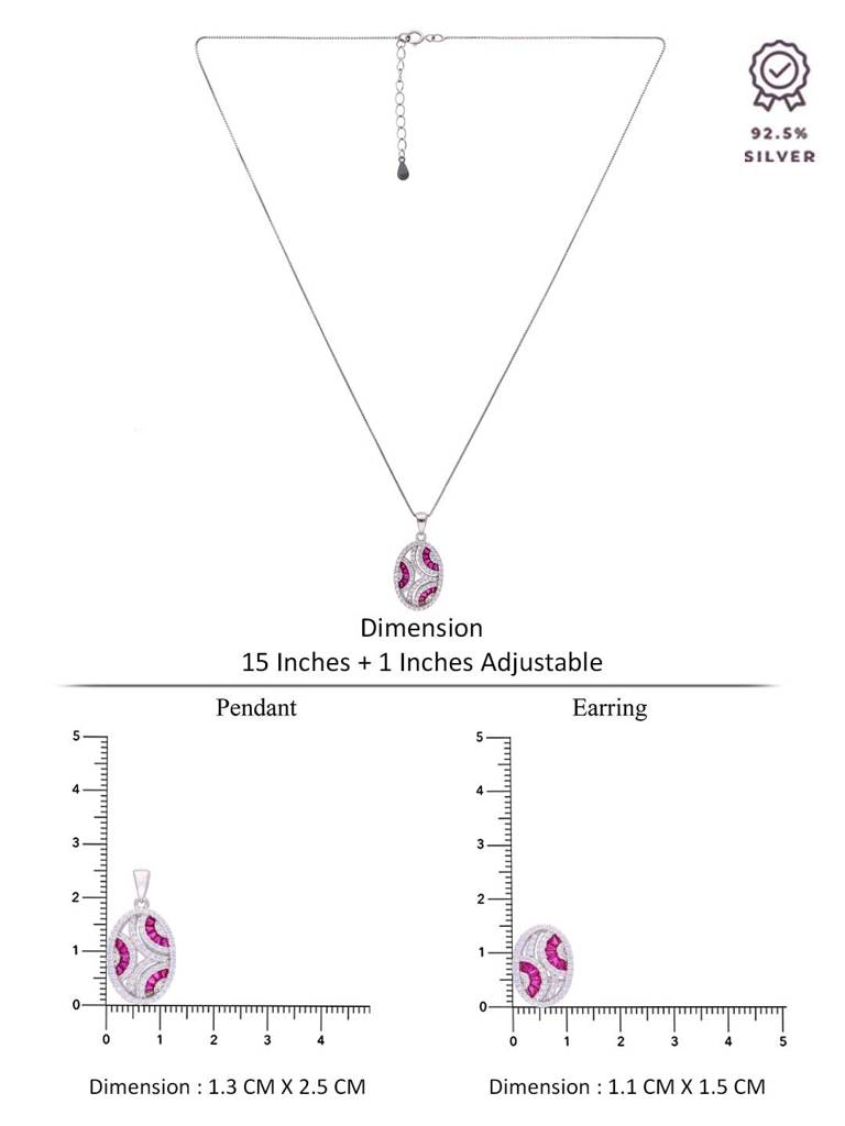 Sterling Ovals Zircon Pendant With Chain & Earrings Set : PSCP101-S-NA