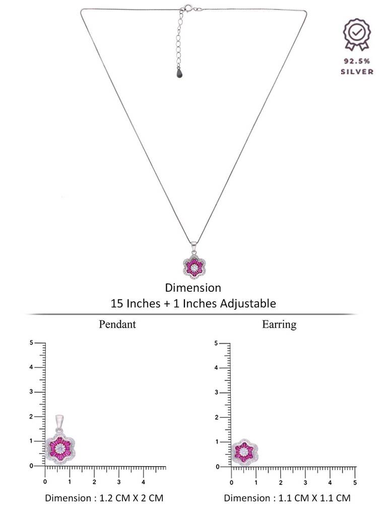 Sterling Crystals Zircon Pendant With Chain & Earrings Set : PSCP107-S-NA