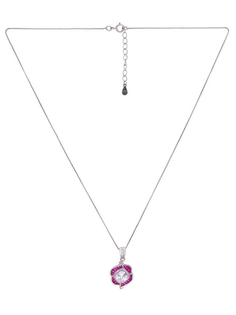 Sterling Stylish Pink Flora Zircon Pendant With Chain & Earrings Set : PSCP109-S-NA