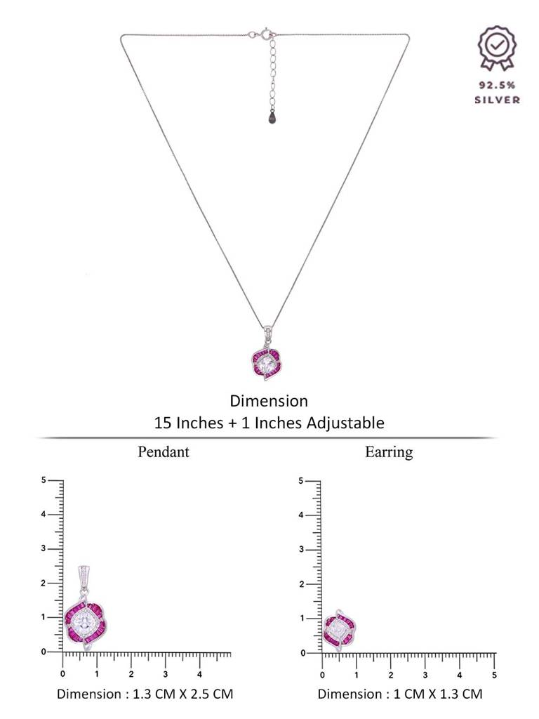 Sterling Stylish Pink Flora Zircon Pendant With Chain & Earrings Set : PSCP109-S-NA