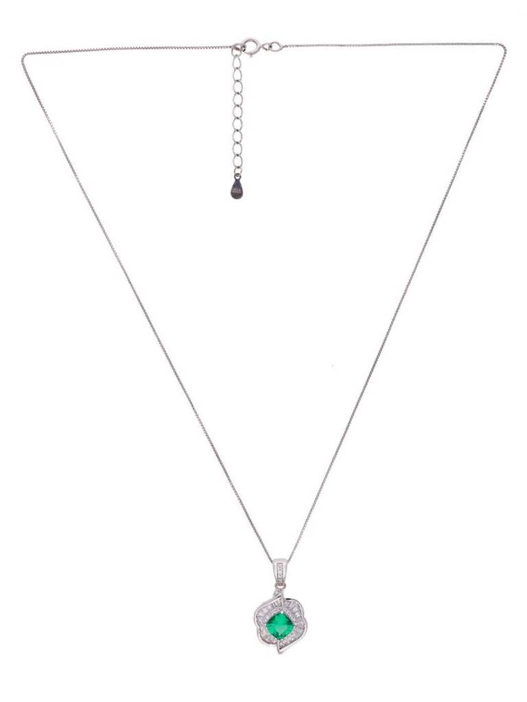 Sterling Stylish Green Flora Zircon Pendant With Chain & Earrings Set : PSCP111-S-NA