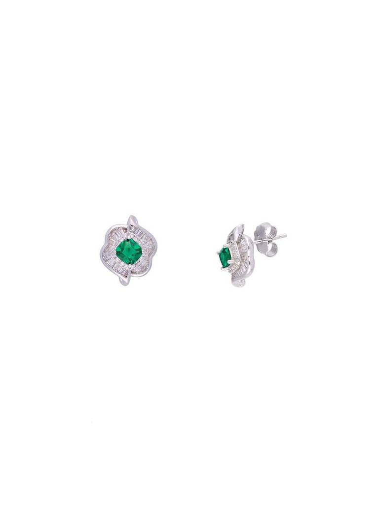 Sterling Stylish Green Flora Zircon Pendant With Chain & Earrings Set : PSCP111-S-NA