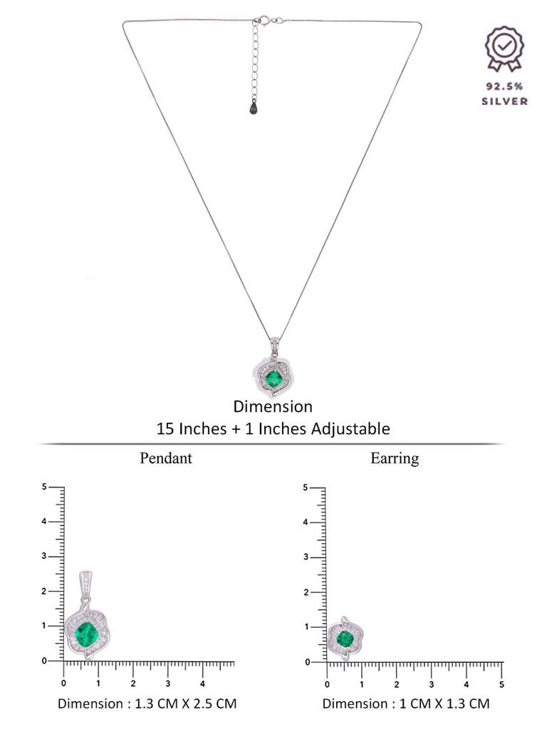 Sterling Stylish Green Flora Zircon Pendant With Chain & Earrings Set : PSCP111-S-NA
