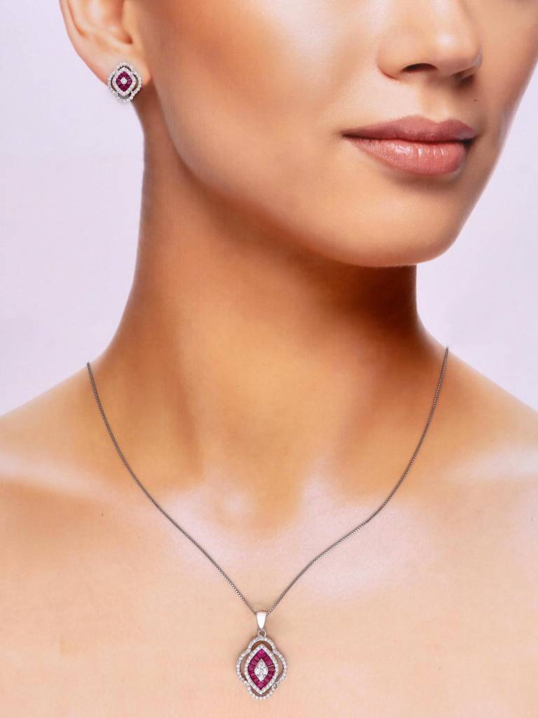 Sterling Pink Rhapsody Of Radiance Pendant With Chain & Earrings Set : PSCP113-S-NA