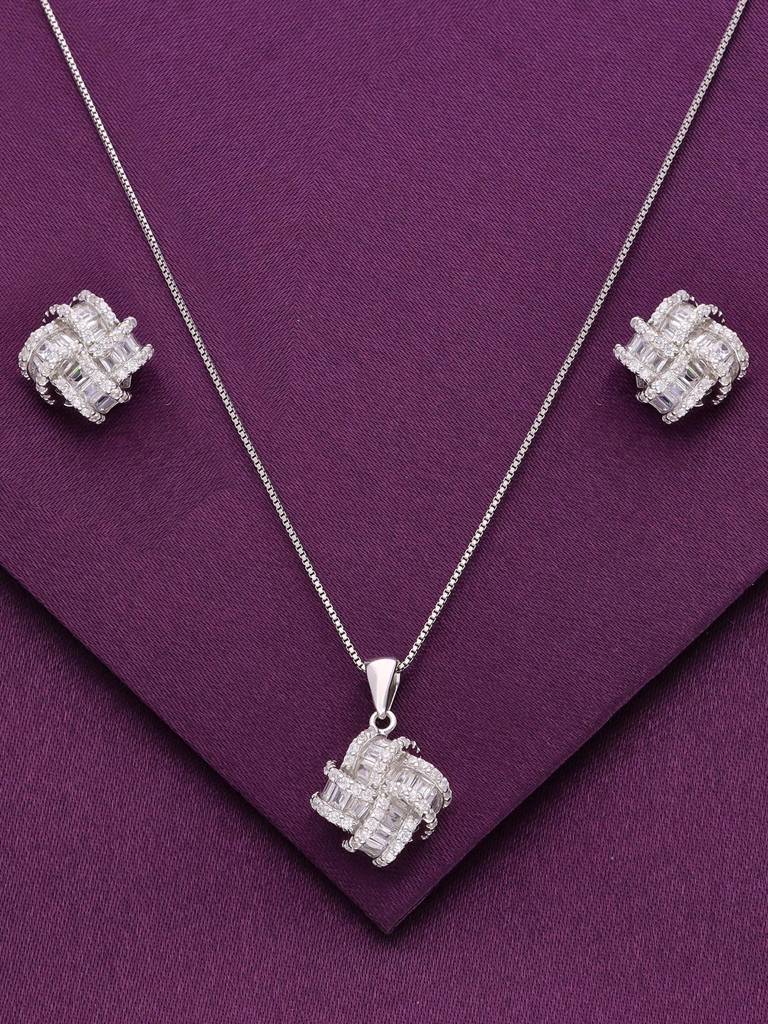 Sterling Knotted Brilliance Pendant With Chain Earrings Set